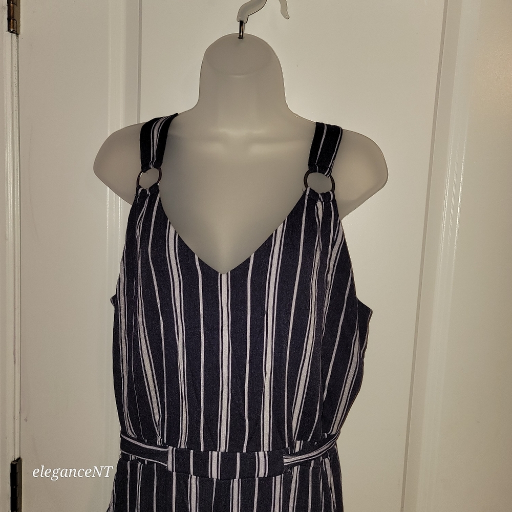 No Boundaries Navy and White Striped Jumpsuit Sx: XL (15-17) - Picture 4 of 8
